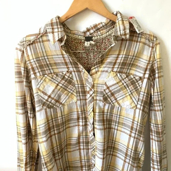 Free People Plaid western boho Button Down Size SP - Picture 8 of 8
